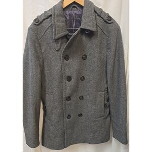 Ted Baker London Men's Wool Size 5 Classic Grey Peacoat Naval Vintage Coat